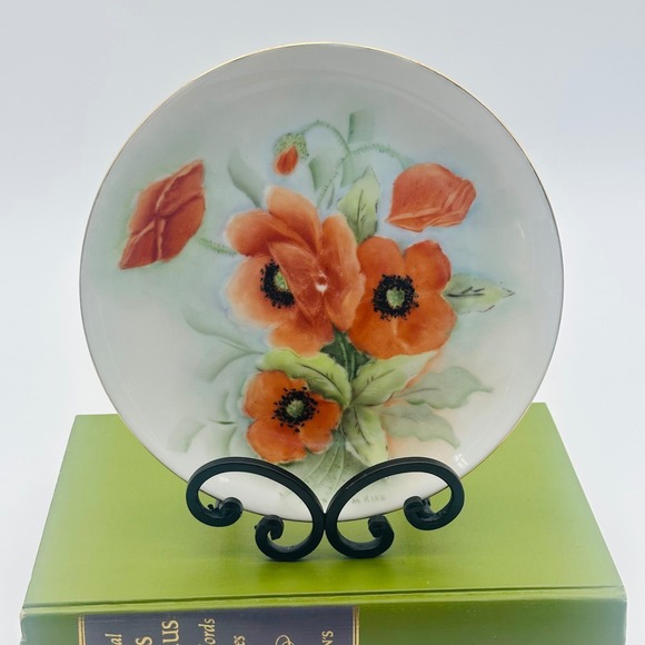 M. Kane Other - Hand Painted Porcelain Floral Poppy Decorative Plate Gold Rim 7.5" Signed M Kane